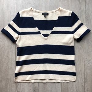 J. Crew Wool Stripe Short Sleeve V Neck Sweater